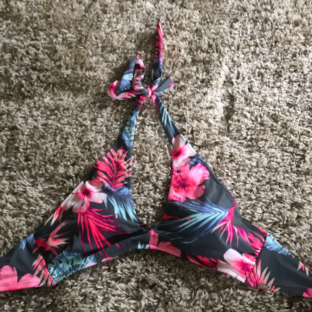 Pink tropical floral grey bikini swimsuit